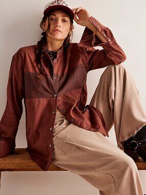Free People We The Free Moto Colorblock Jacket Brown Small EUC